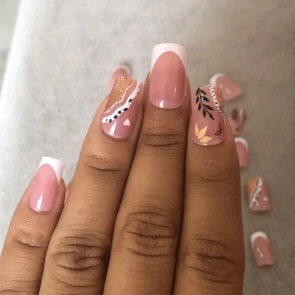 2/$16 Boho Leaf French Manicure Press On Nails